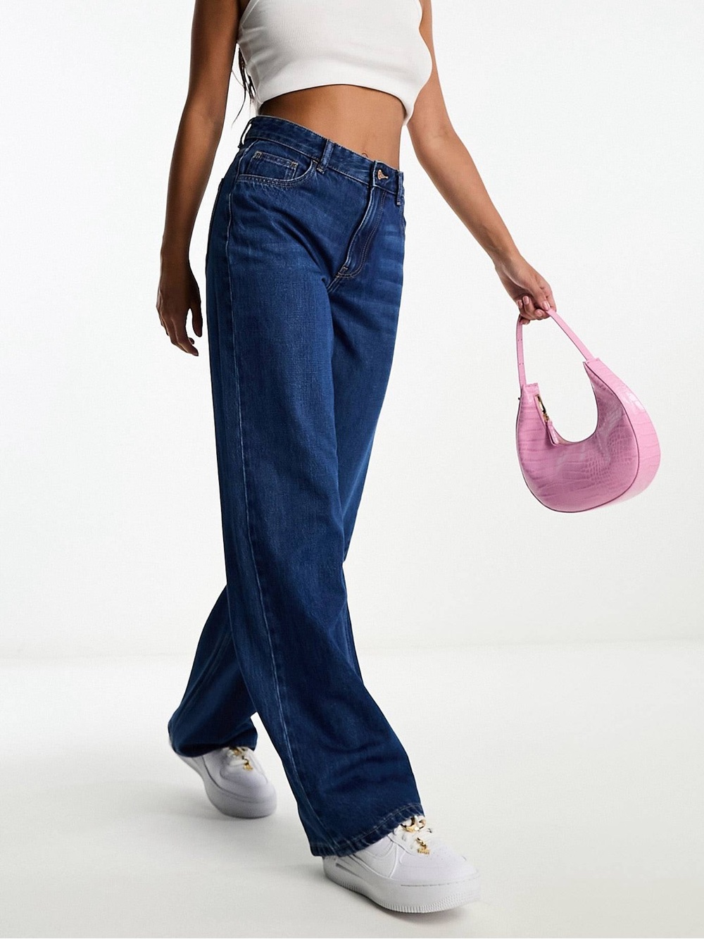 Bershka Ultra Wide Leg Jeans in Indigo Wash